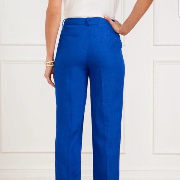 Talbots Southampton Straight Leg Cobalt Blue Linen Pants Size 14 NWT - Picture 2 of 9